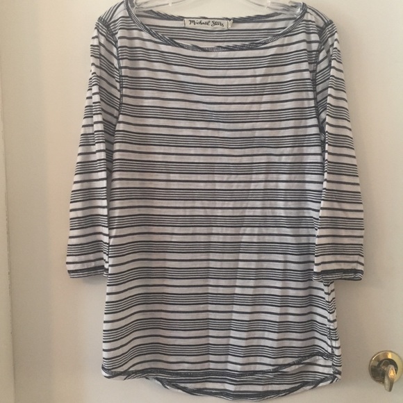 Michael Stars Striped Tail Hem Shirt Oxide One Sz - Picture 1 of 6